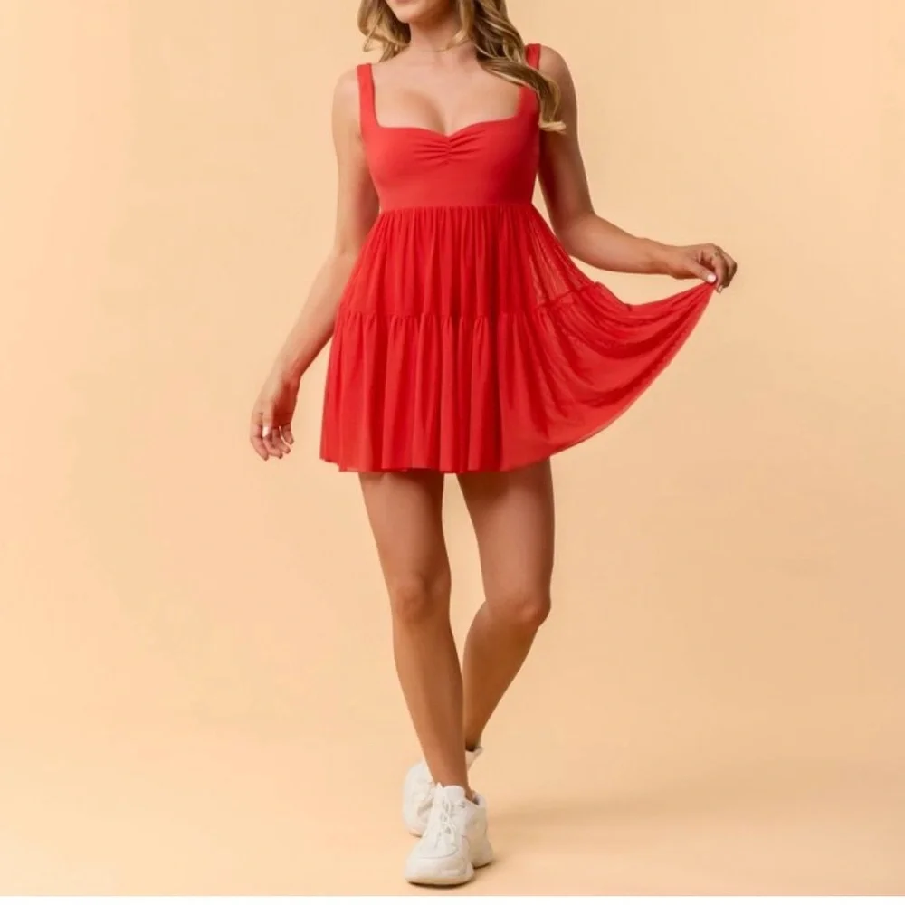 Blogilates Sweetheart Babydoll Dress Red Skirt Size Large NWT - Picture 2 of 13